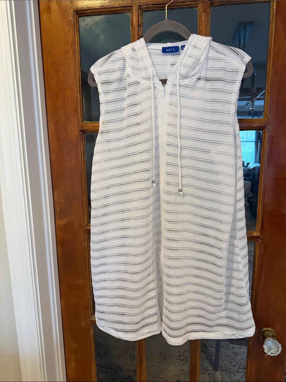 Apt. 9 Sleeveless Hooded Knit Tunic/Coverup White with Subtle Texture Size XXL